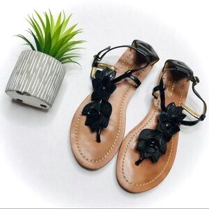 Coach Sierra Black Flower T-strap Sandals